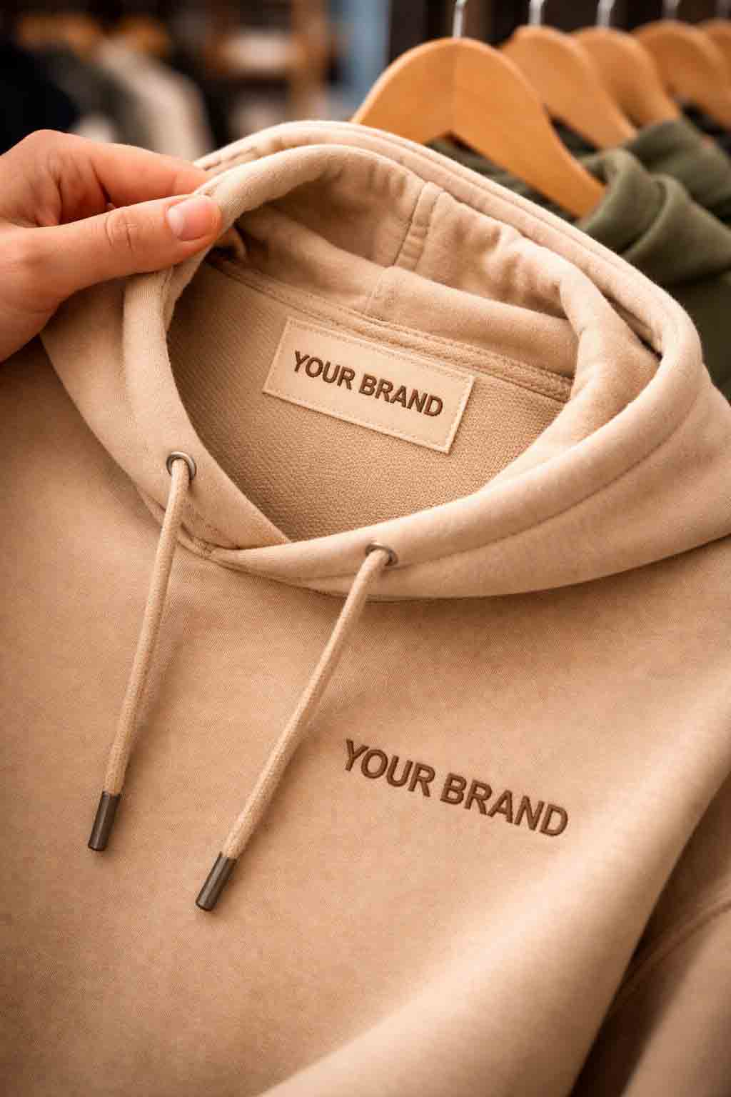 close up van white label kleding met eigen branding