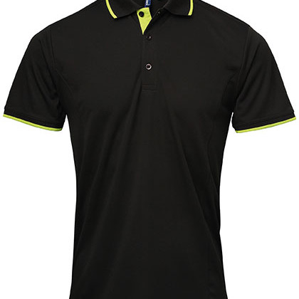Premier Workwear PW618 Poloshirts in Black (ca. Pantone Black C) / Lime (ca. Pantone 382C)