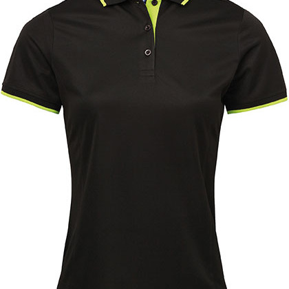 Premier Workwear PW619 Poloshirts in Black (ca. Pantone Black C) / Lime (ca. Pantone 382C)
