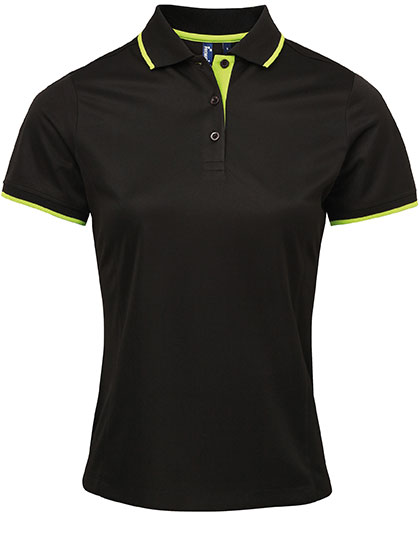 Premier Workwear PW619 Poloshirts in Black (ca. Pantone Black C) / Lime (ca. Pantone 382C)